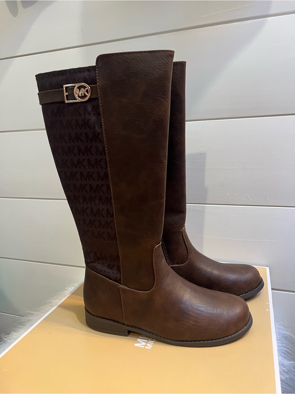 Michael Kors Dark Brown MK-Print Tall Riding Boots for Girls Size 4